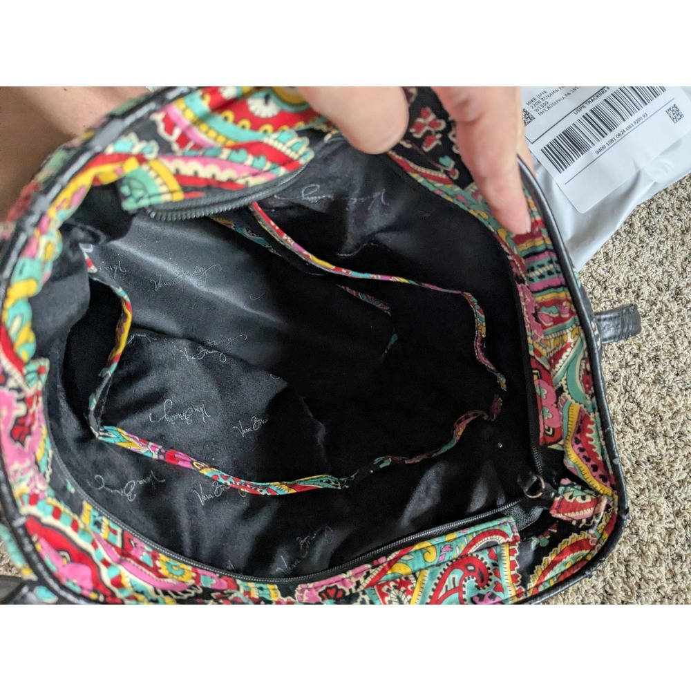 Vera Bradley Quilted Paisley Tote Bag Black Faux Leather Trim Shoulder Bag - Picture 5 of 6